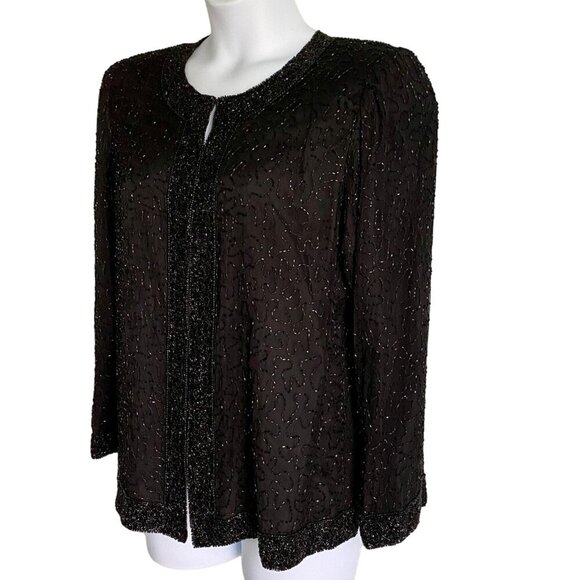 Laurence Kazar New York Black Beaded Silk Jacket Women's XL - Picture 4 of 13